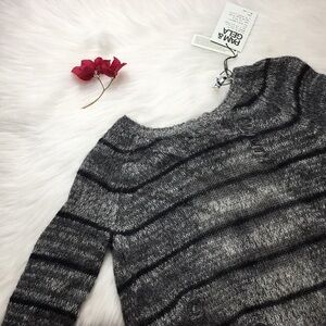 Pam & Gela Gray and Black Striped Sweater